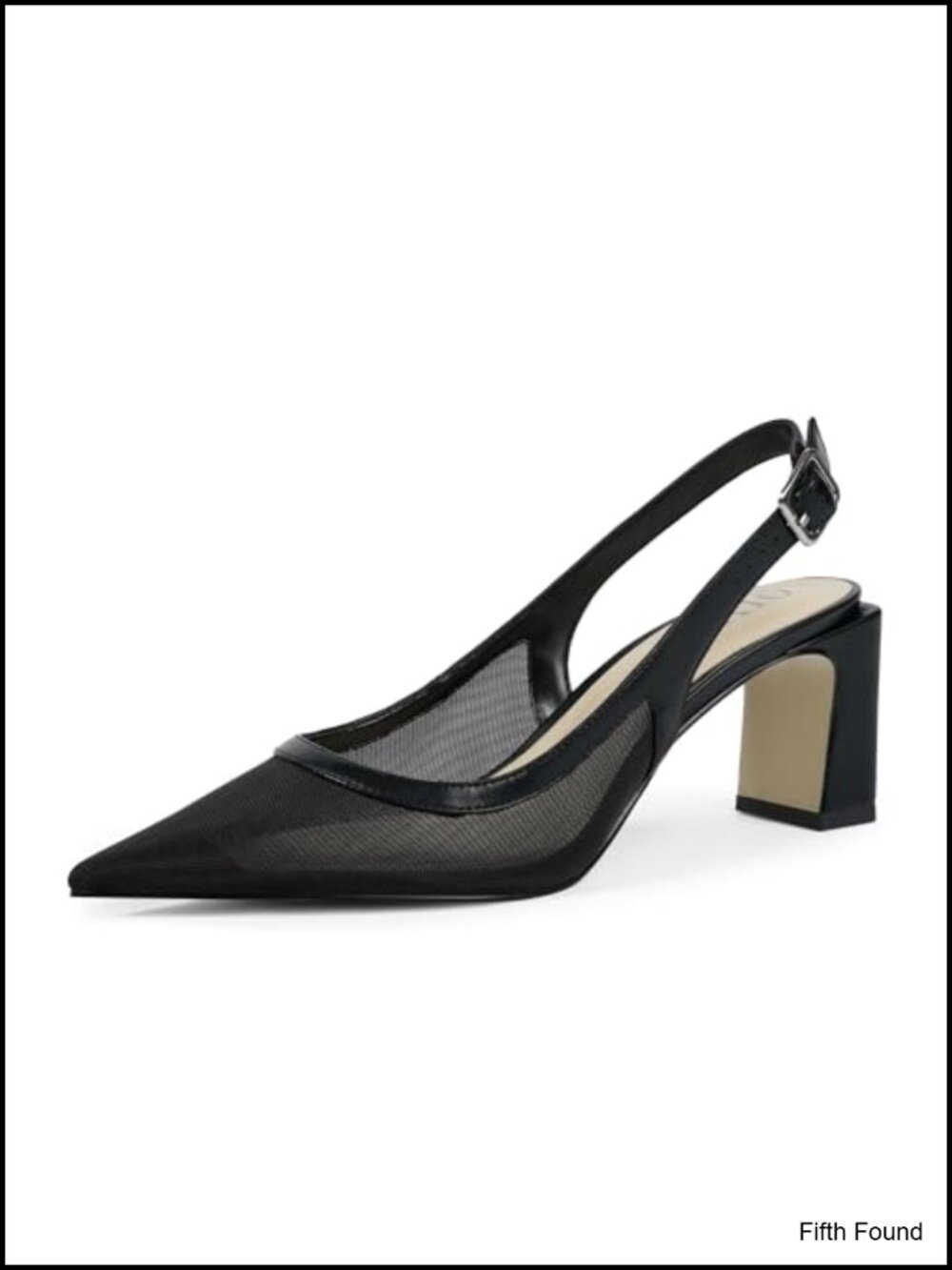 Mesh Slingback Pumps Pointed Toe Chunky Block Heel Adjustable Ankle Strap